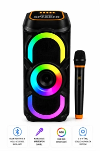 Kablosuz Mikrofonlu Bluetooth Hoparlör Karaoke RGB Işıklı TWS Destekli Taşınabilir Parti Hoparlörü USB FM Radyo 